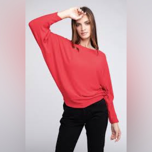 We The Free Washed Red Boatneck Dolman Sleeve Nikala Sweatshirt medium - Picture 3 of 16
